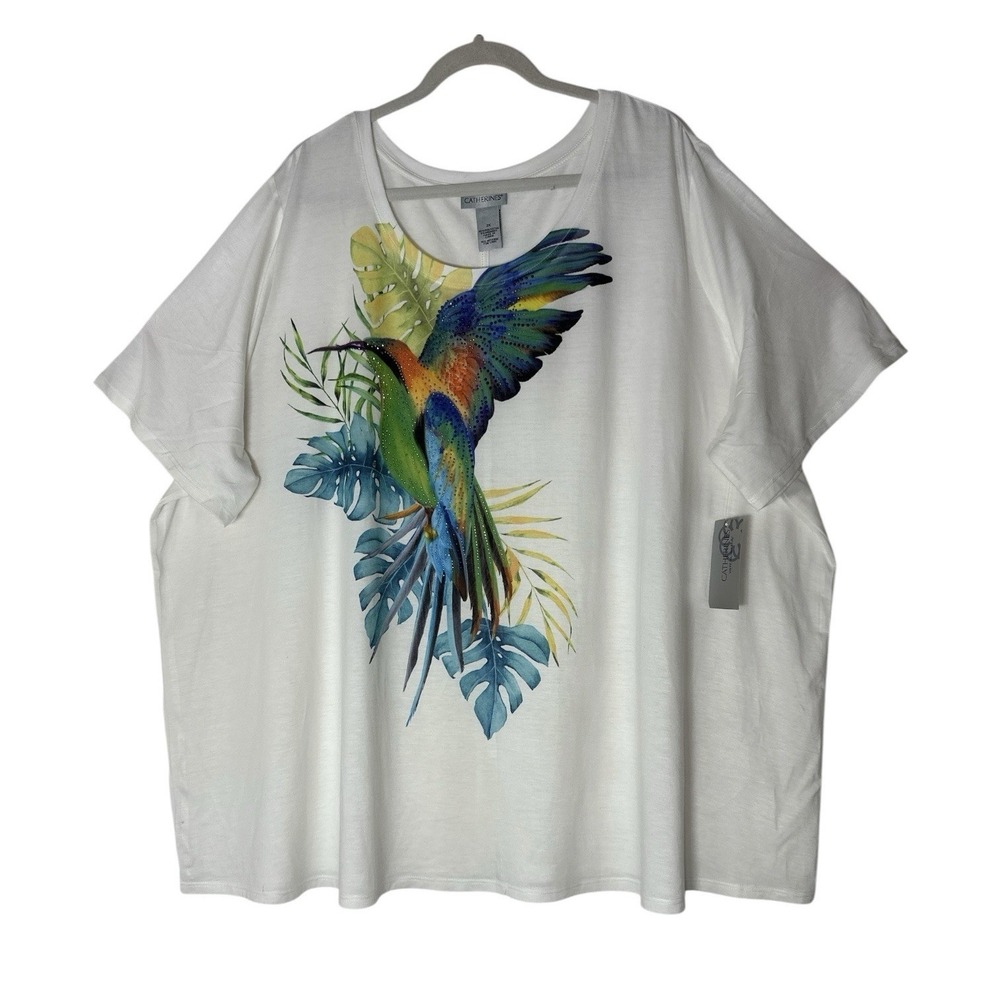 New Catherines Hummingbird Jewel Detail Top Women's 3X Plus Short Sleeve Garden